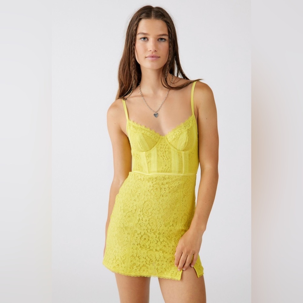 Urban Outfitters Layla Lace Corset Mini Dress in Yellow